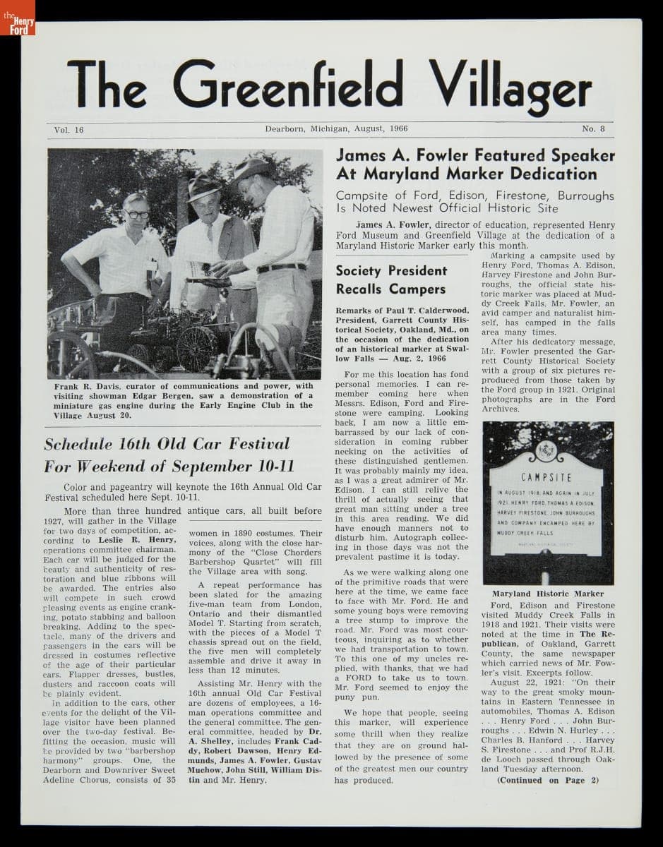 "The Greenfield Villager," Vol. 16, No. 8, August 1966