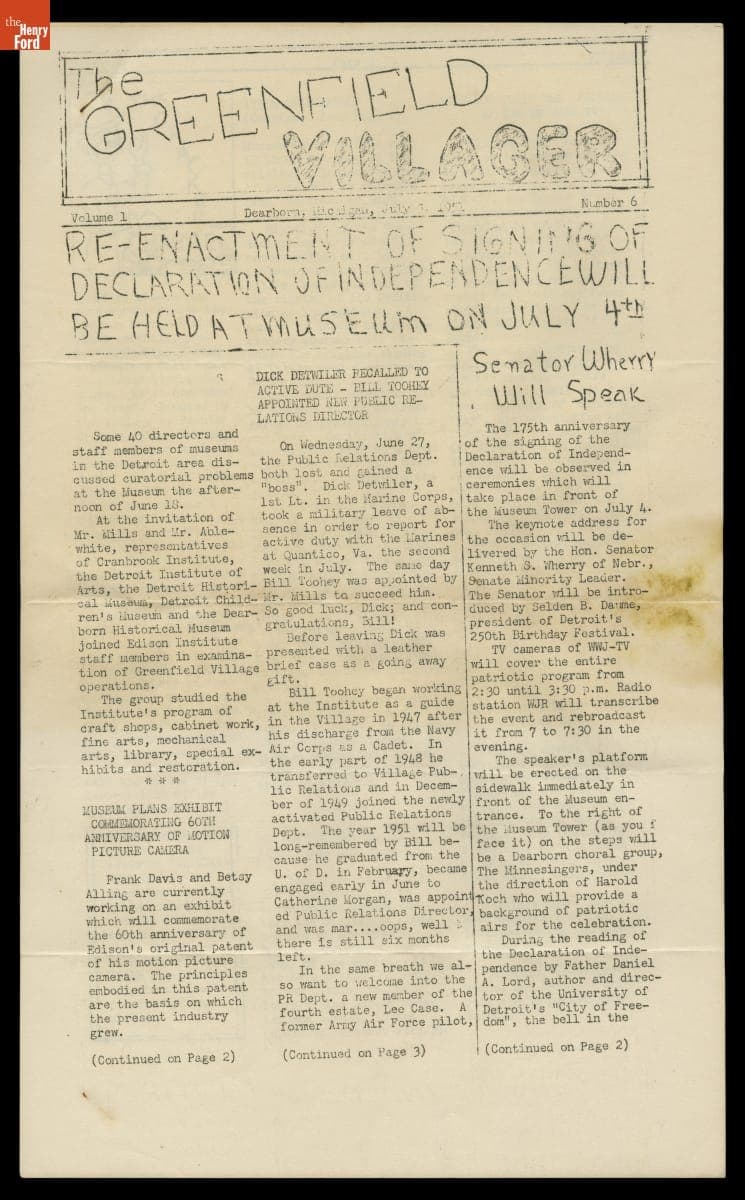 "The Greenfield Villager," July 3, 1951