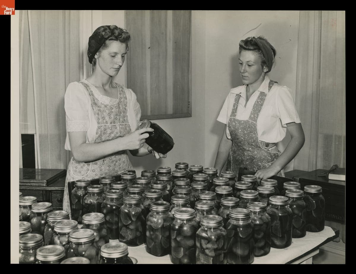 Macon (Michigan) High School Students Marjorie Korth and Joan Cadmus with Jars of Canned Beets, August 1943