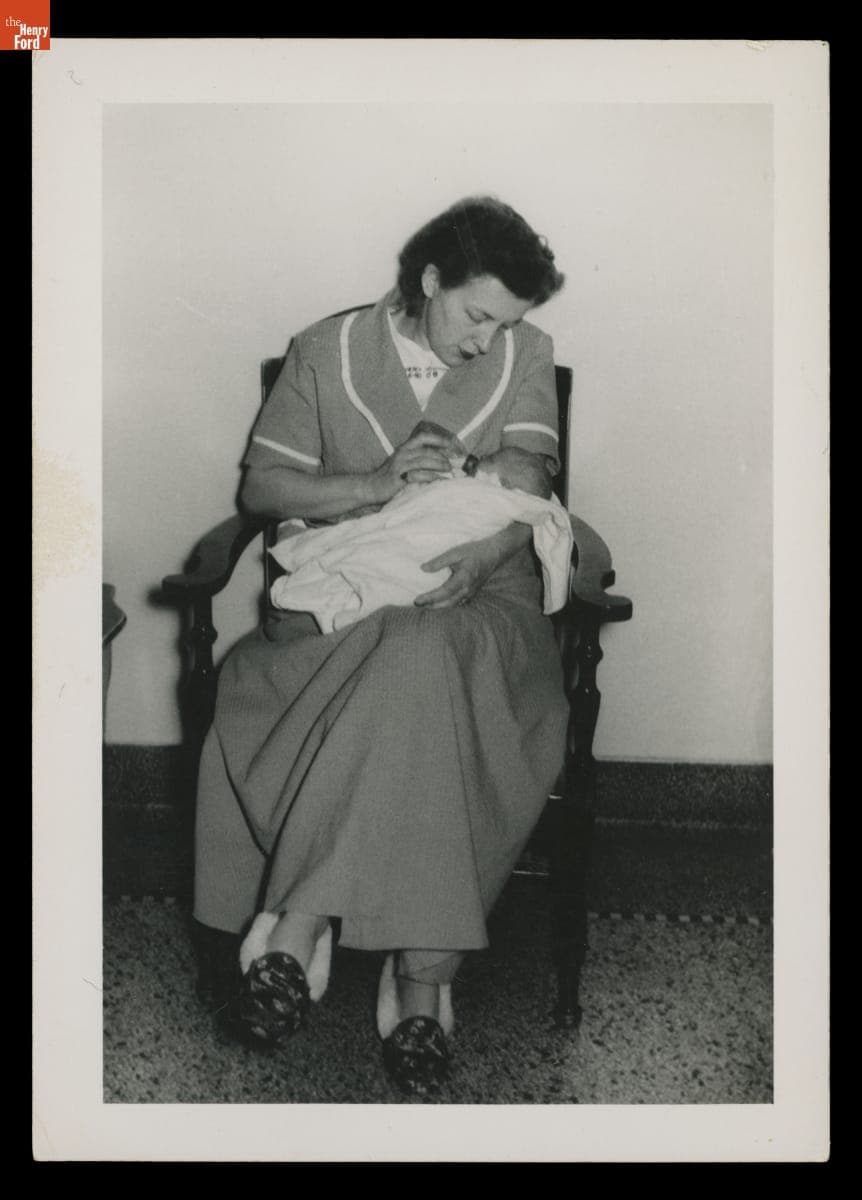 Emeline Morrow Miner with Four Day Old Son Lynn Morrow Miner, January 28, 1951