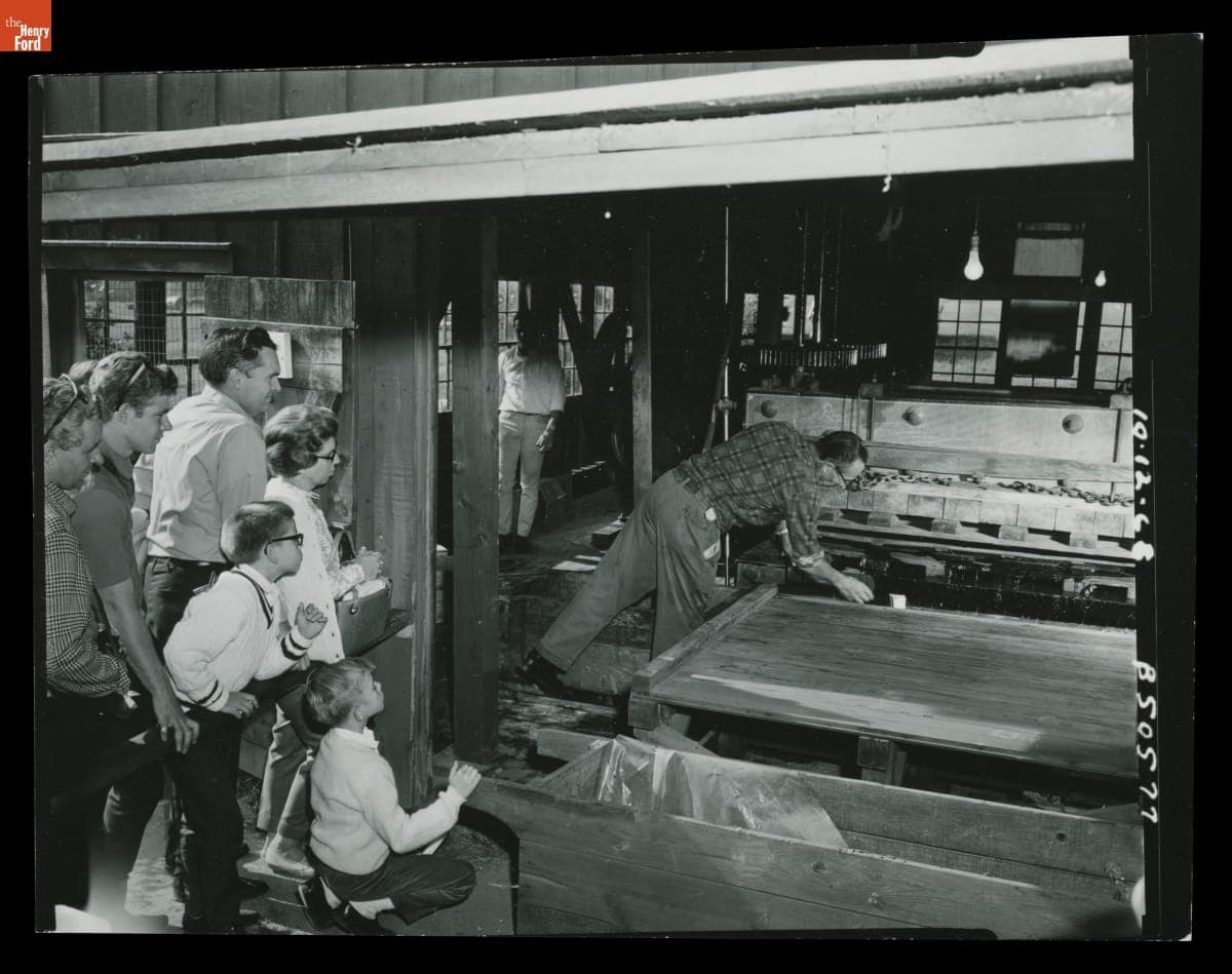 Guests Watch Cider-Making Process inside Greenfield Village Cider Mill, October 1968