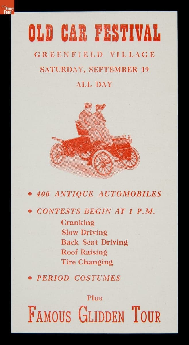 Advertising for Old Car Festival at Greenfield Village, September 19, 1953