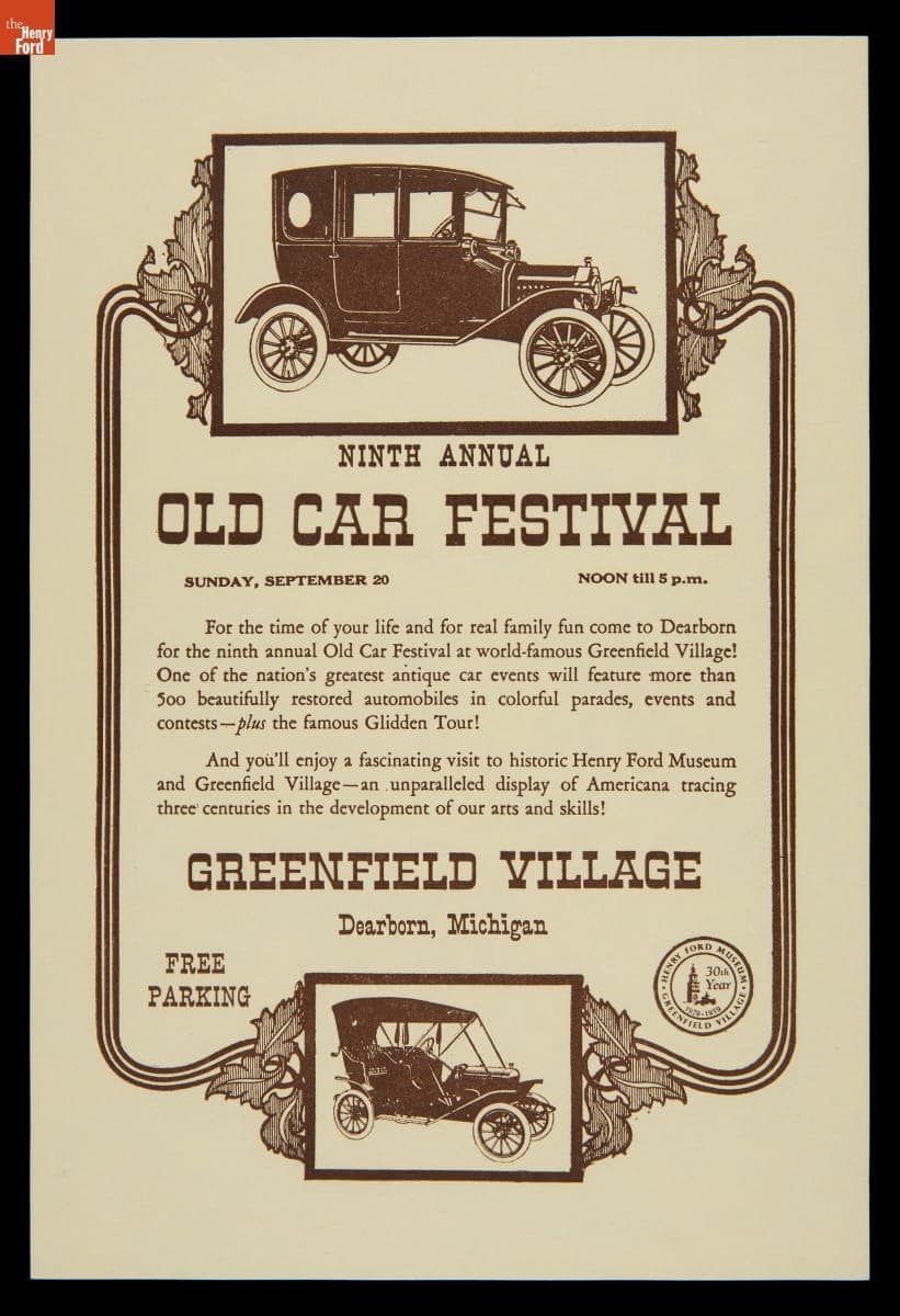 Advertising Flier for Old Car Festival at Greenfield Village, September 1959