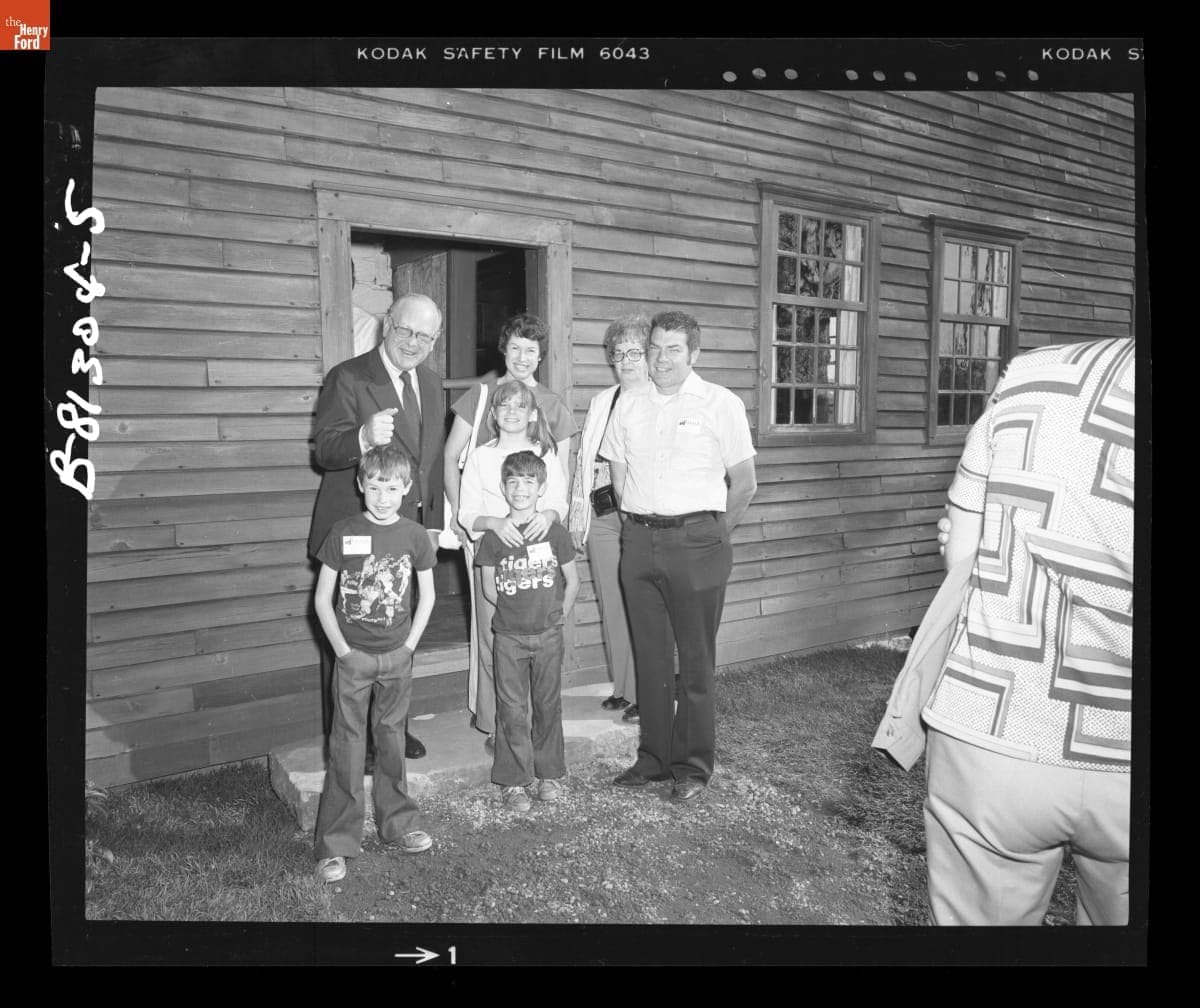 Robert Wheeler and Guests at Friends Preview Opening of Daggett Farmhouse in Greenfield Village, June 1978