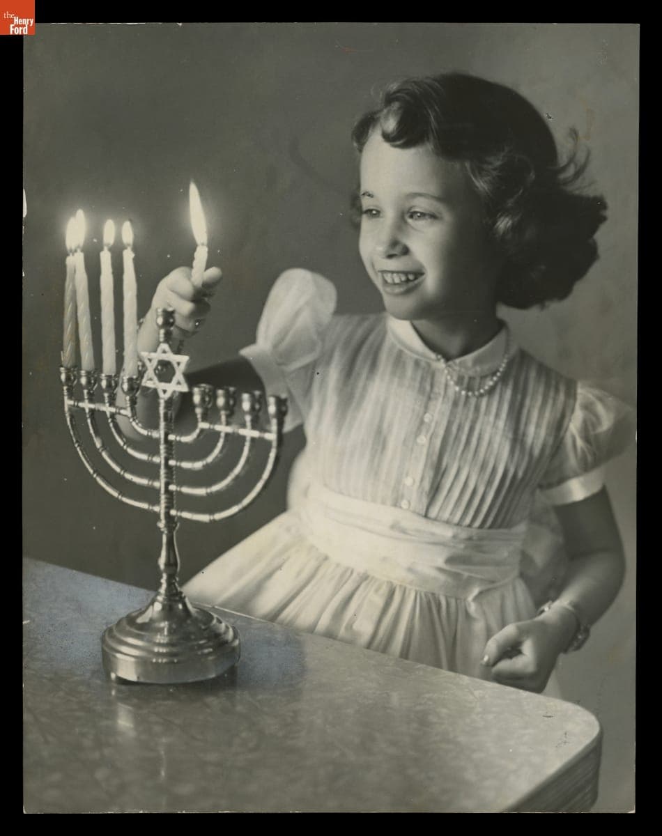 Lori Somberg Lighting a Menorah at a Hanukkah Celebration, Coral Gables, Florida, December 19, 1957