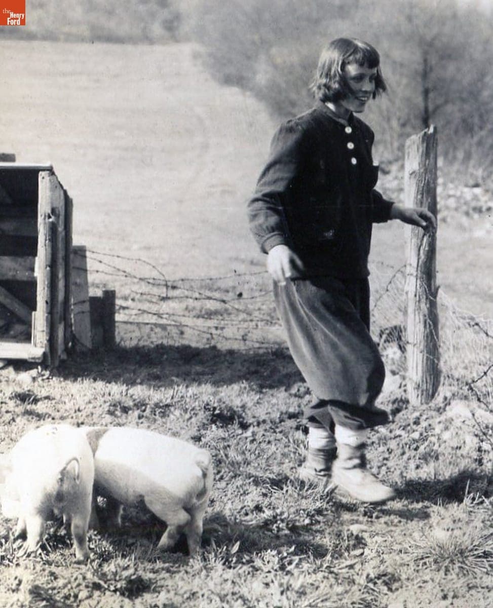 Lois with Two Piglets, Kelley Farm, Rockville, Connecticut, 1948