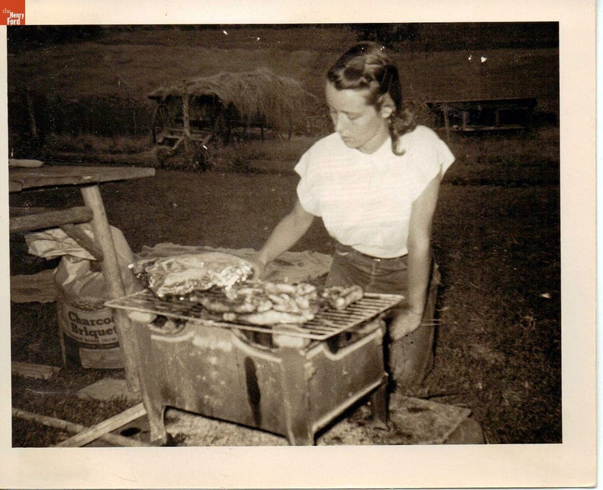 Lois Kelley Grilling Chicken, 1951