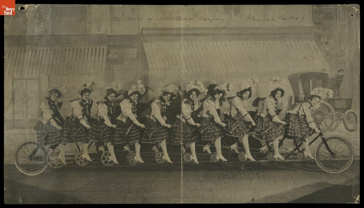 Ten-Seated Bicycle with Cast Members of "Belle of New York" at the Park Theatre, New York, 1897