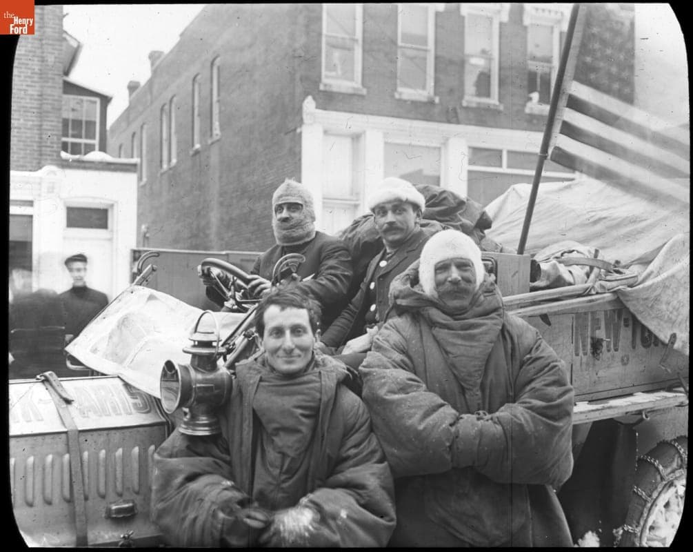 G. Boucier St. Chaffray, Hans Hansen, and Alphonse Autran, New York to Paris Race, 1908