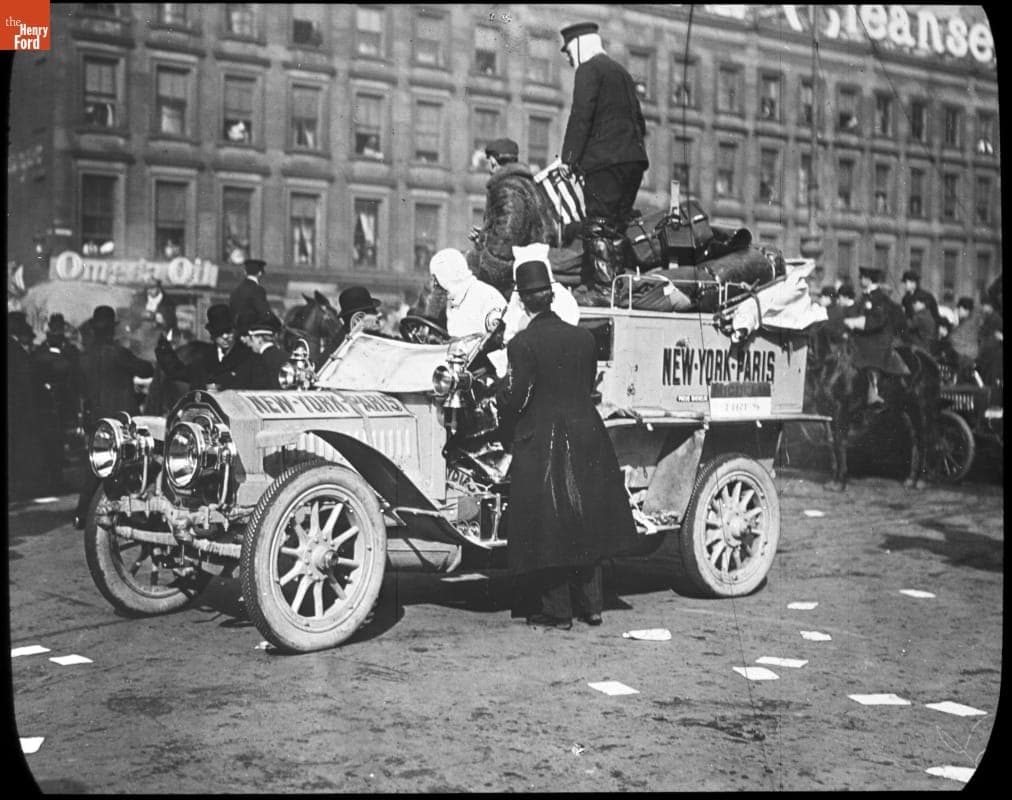 De Dion-Bouton Car and Team In Times Square Awaiting the Start of the New York to Paris Race, 1908