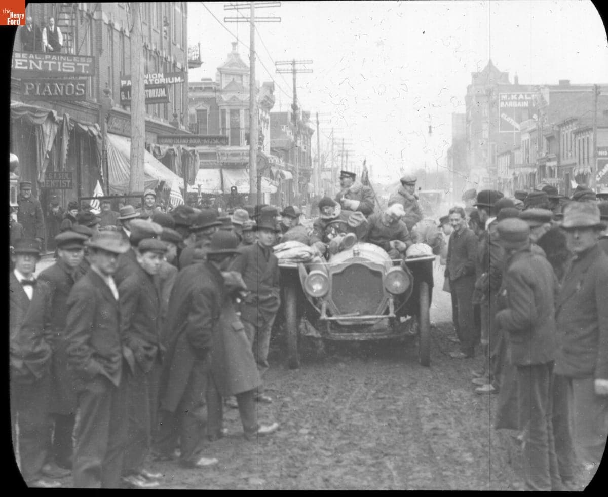 Thomas Flyer and Team in Columbus, Nebraska, New York to Paris Race, 1908
