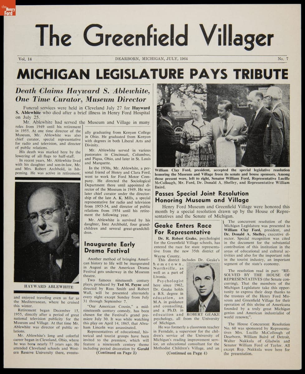 "The Greenfield Villager," July 1964