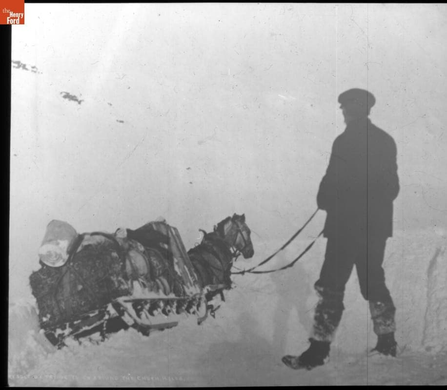 Horse-Drawn Sled Caught in Impassable Snow near Valdez, Alaska, New York to Paris Race, 1908