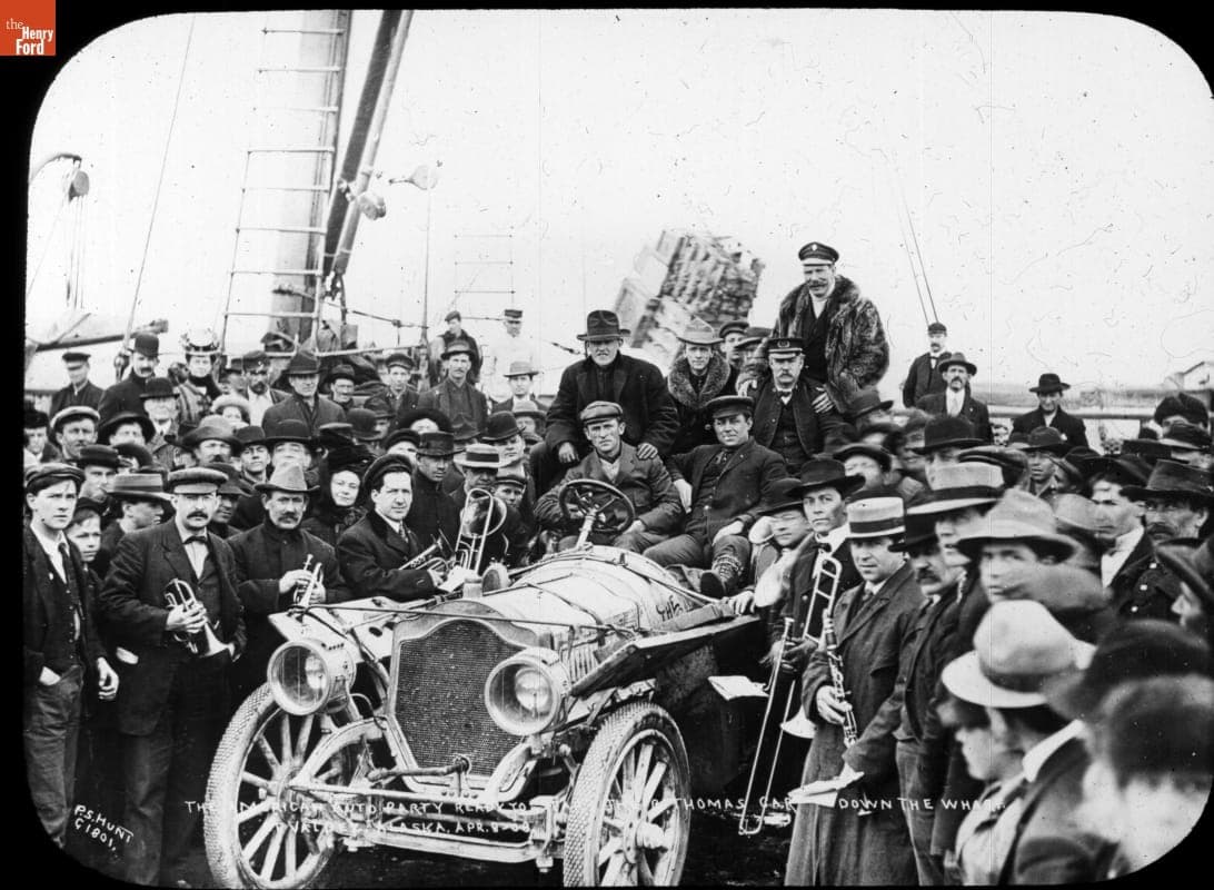 The Thomas Flyer and Team in Valdez, Alaska, New York to Paris Race, 1908