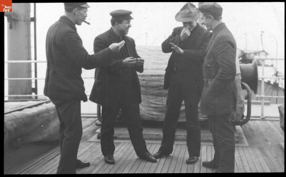 The Thomas Flyer Team aboard the SS Shawmut, Journeying to Japan, New York to Paris Race, 1908