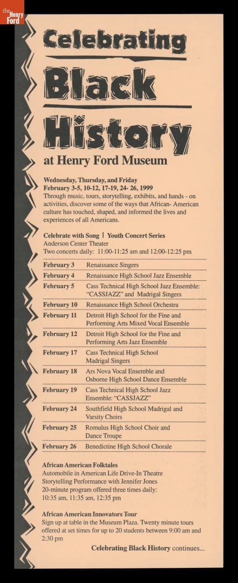Brochure, "Celebrating Black History," Henry Ford Museum, February 1999