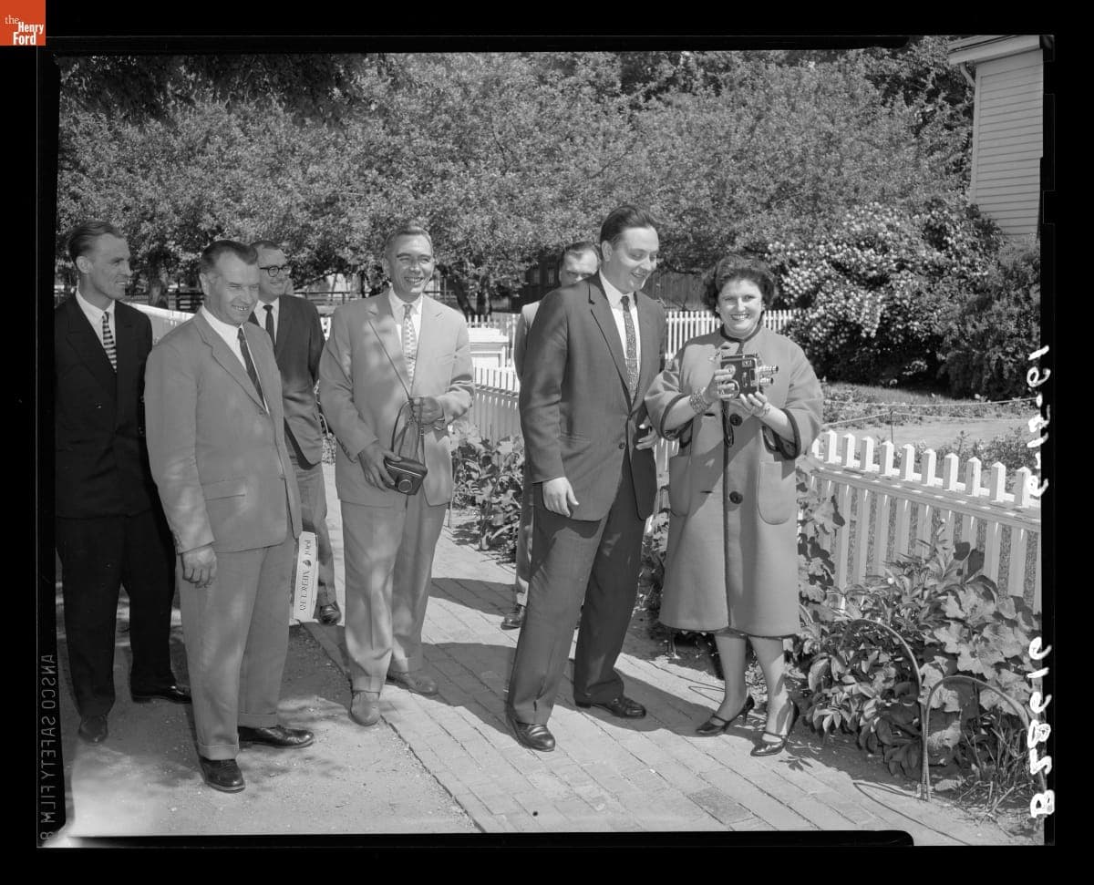 Guide Marie Hamilton in Greenfield Village with Members of the Soviet Exchange Delegation of Tourist Experts, June 15, 1961