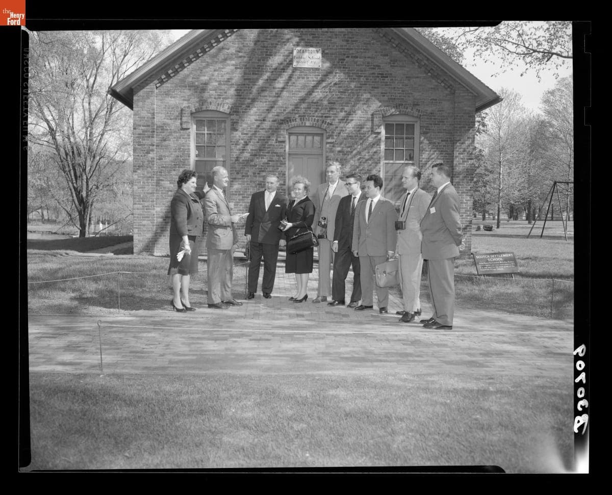 Guide Marie Hamilton in Greenfield Village with Visiting Russian Technical Educators, May 3, 1962