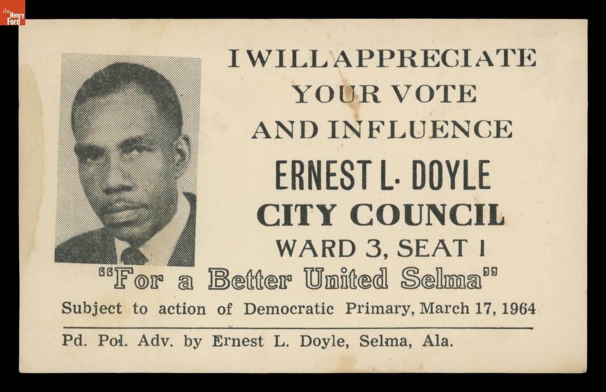 Campaign Card, Ernest L. Doyle for City Council In the Democratic Primary, Selma, Alabama, March 17, 1964