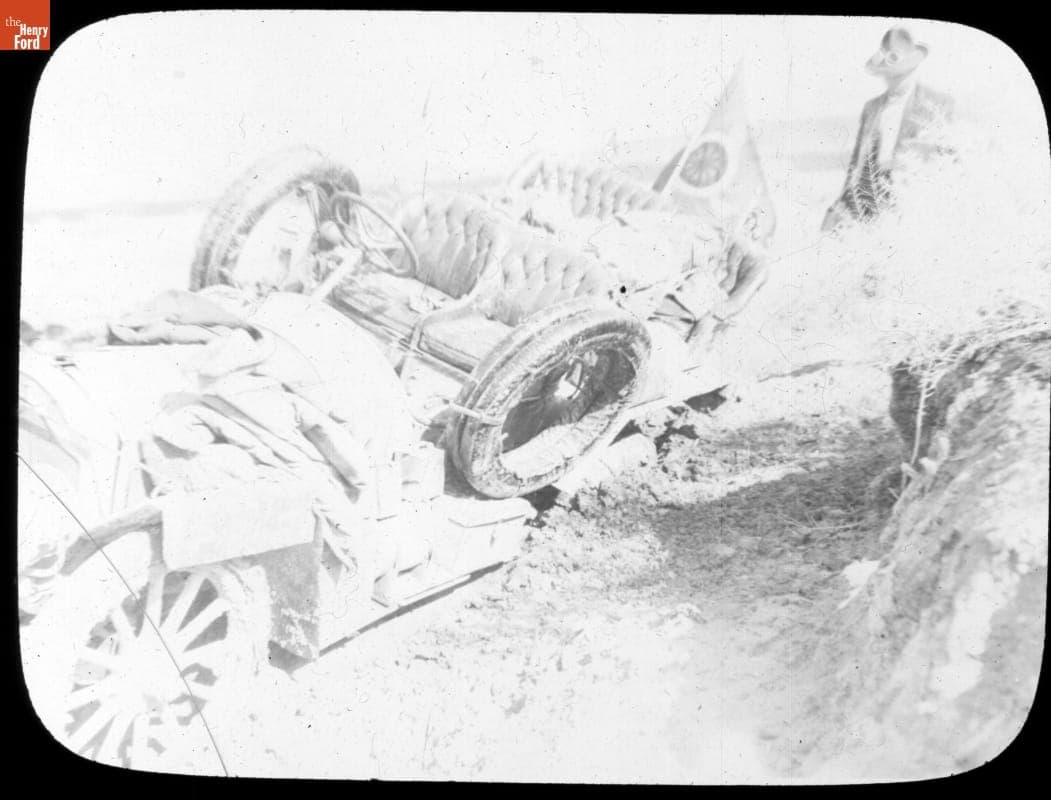 Thomas Flyer Axle Stuck in Mud, Pathfinder Tour before the New York to Seattle Race, 1909
