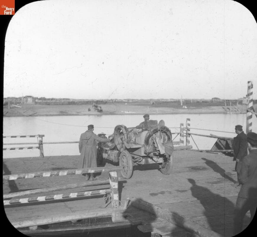 George Schuster with the Thomas Flyer aboard a Russion Ferry in the New York to Paris Race, 1908