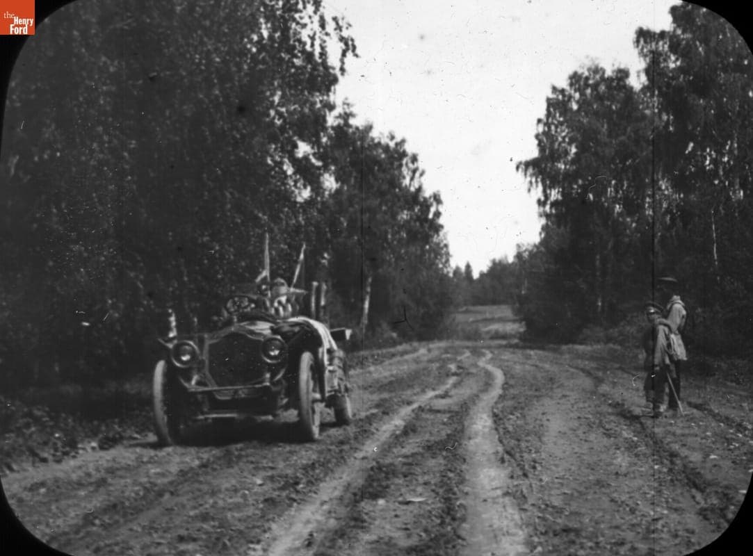 Thomas Flyer near Tomsk, Russia, New York to Paris Race, 1908