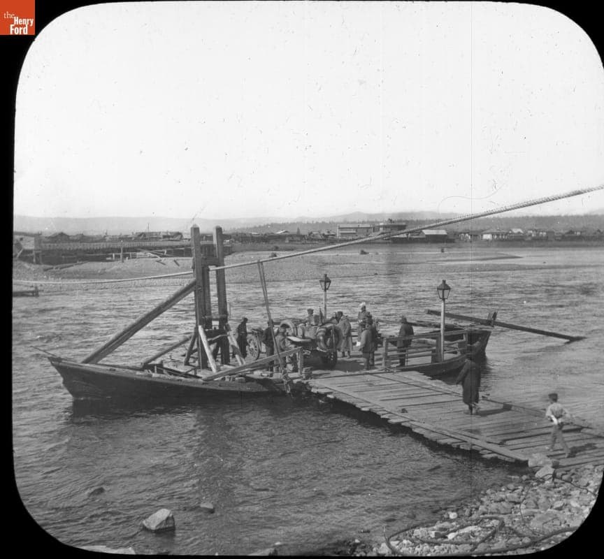 Thomas Flyer aboard Ferry, Kazan, Russia, New York to Paris Race, 1908