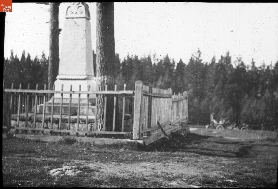 Thomas Flyer and Obelisk Marking Border Between Asia and Europe, New York to Paris Race, 1908