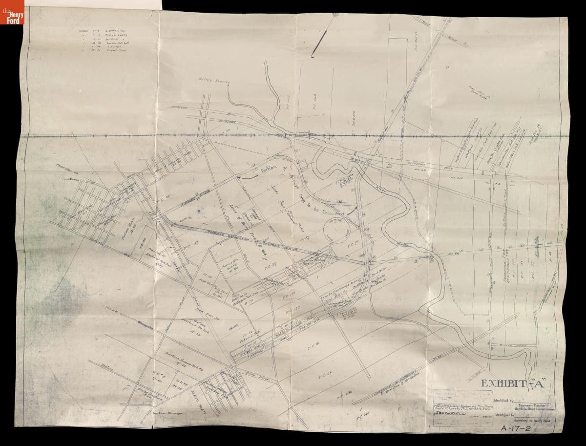 Map and Agreement concerning Relocating "Airport Road" through Henry Ford's Property in Dearborn Township, 1933