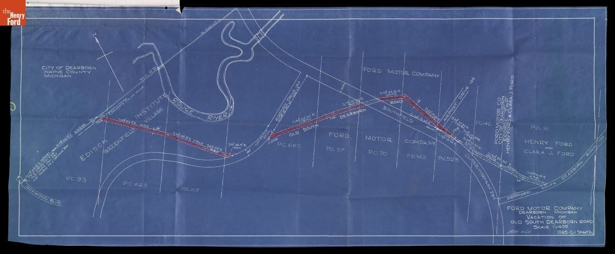 Map and Petition concerning "South Dearborn Road" through Greenfield Village and alongside Ford Airport, October 7, 1931