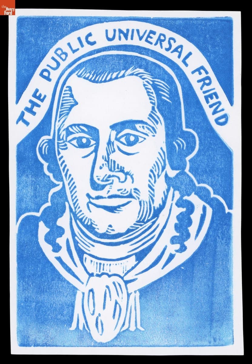 "The Public Universal Friend," Linocut, circa 2020