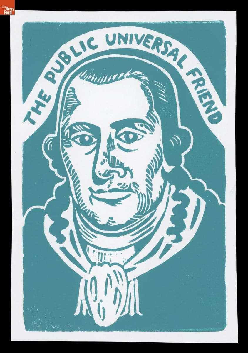 "The Public Universal Friend," Linocut, circa 2020
