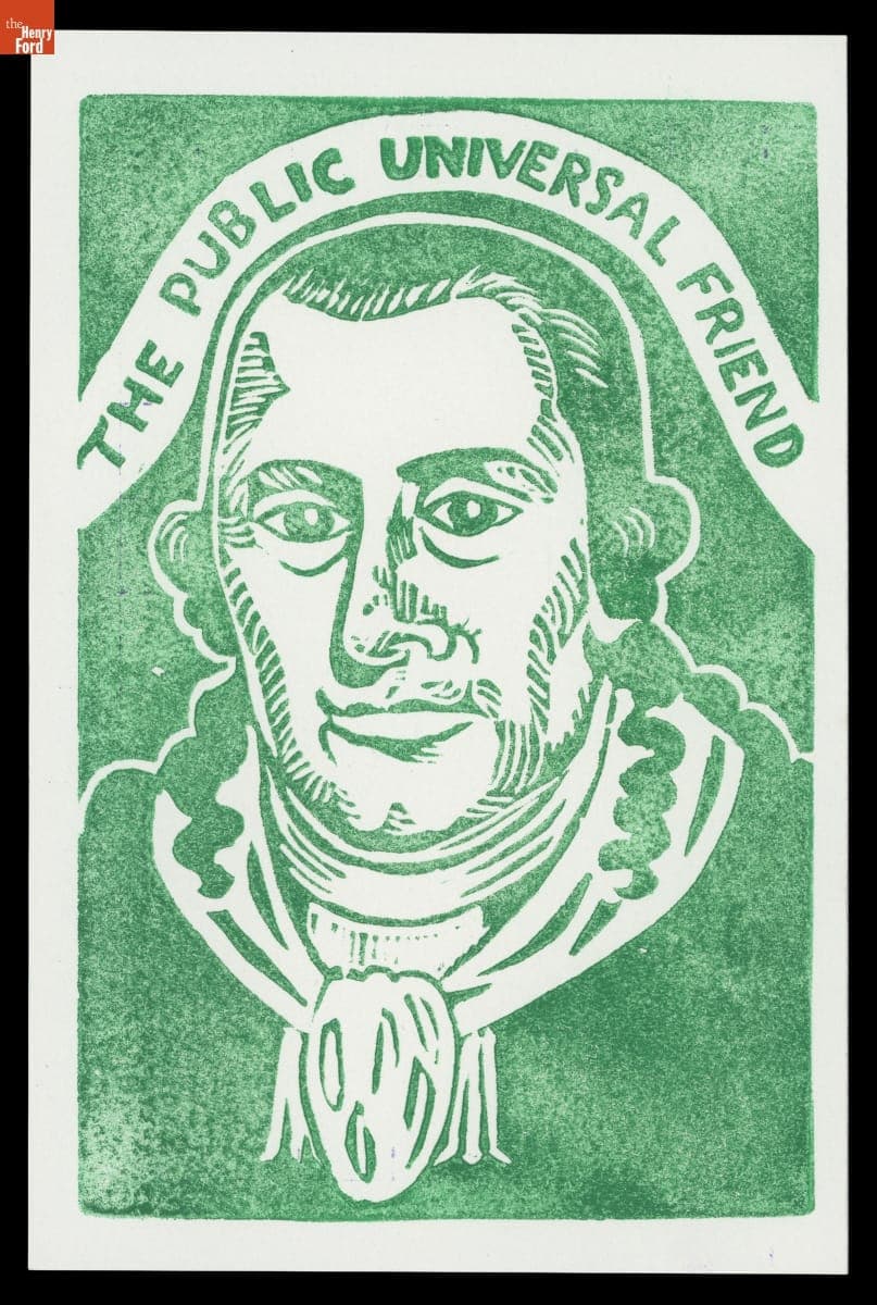 "The Public Universal Friend," Linocut, circa 2020