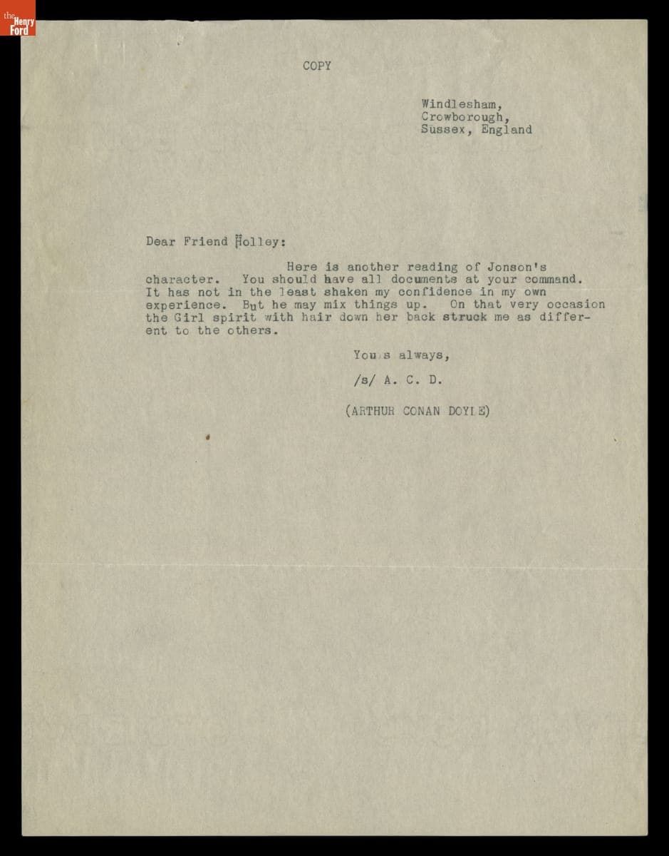 Letter from Arthur Conan Doyle to George M. Holley, 1923