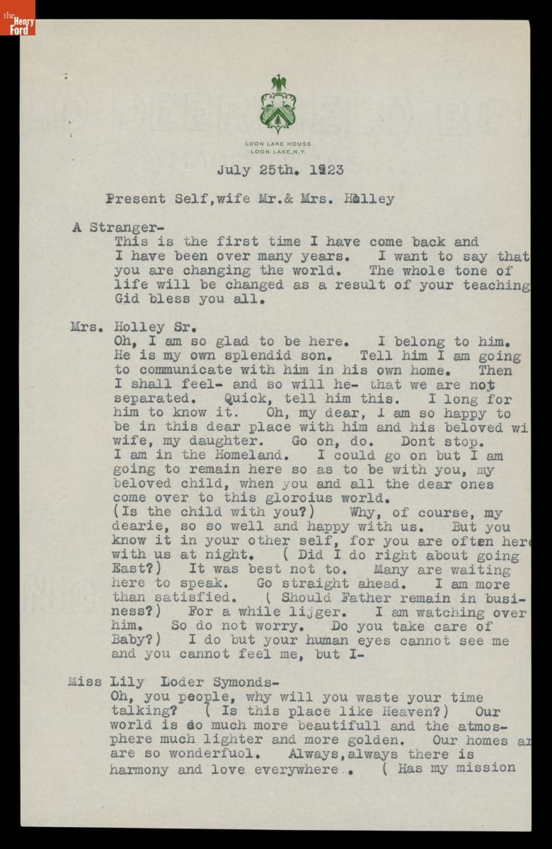 Account of a Seance Performed by Rev. D.A. Herrick, July 25, 1923