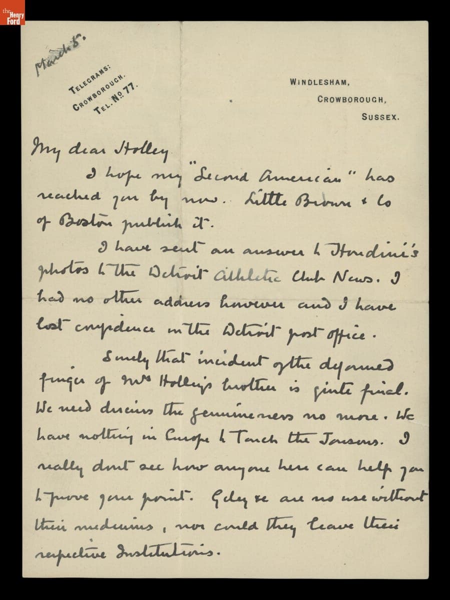 Letter from Arthur Conan Doyle to George M. Holley, March 5, 1924