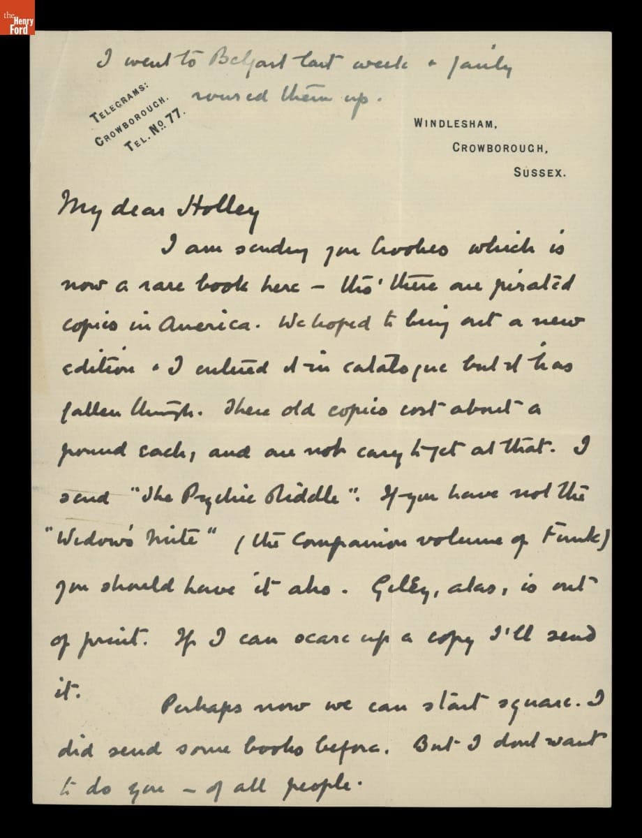Letter from Arthur Conan Doyle to George M. Holley