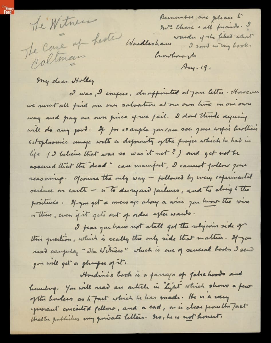 Letter from Arthur Conan Doyle to George M. Holley, August 19