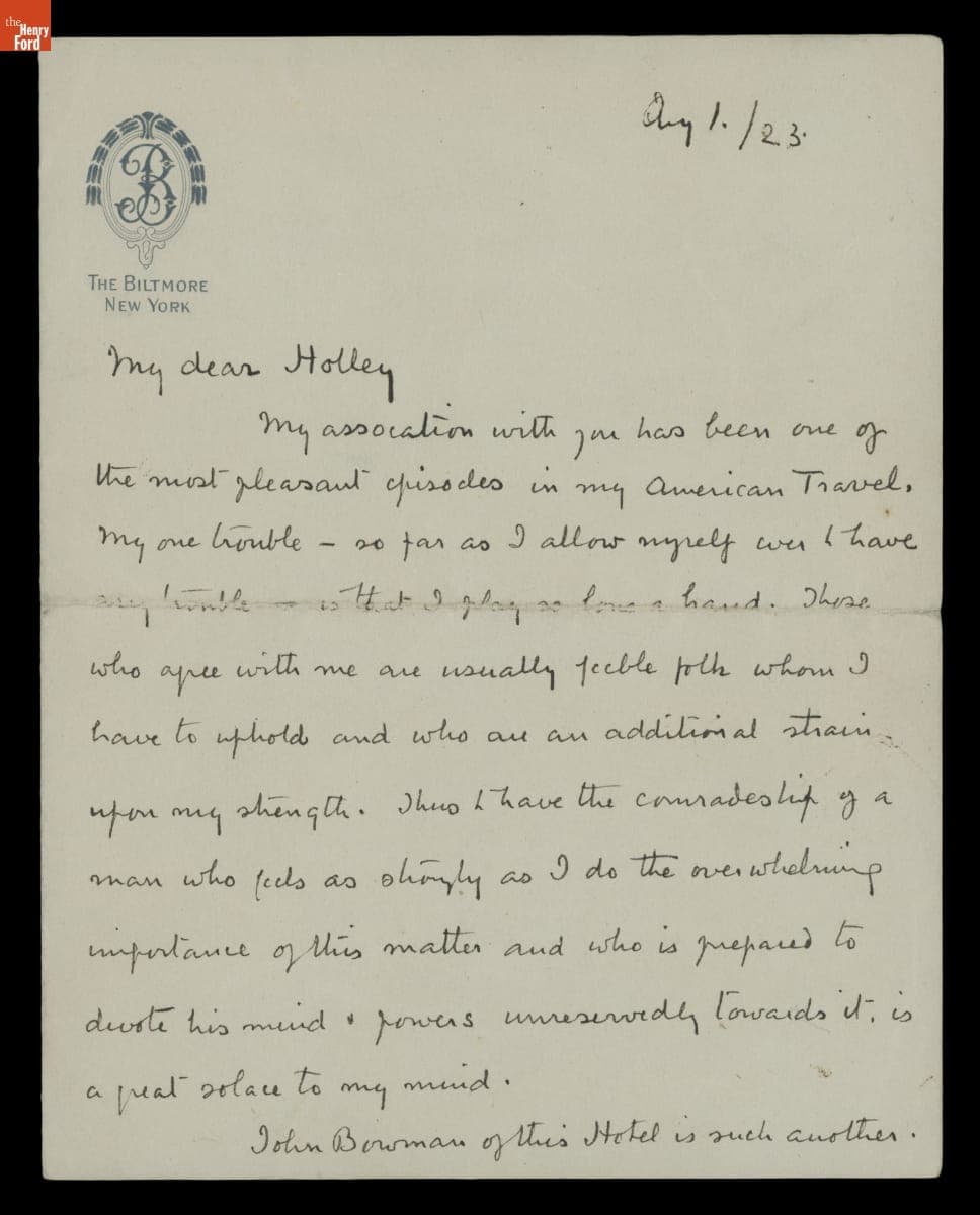 Letter from Arthur Conan Doyle to George M. Holley, August 1, 1923