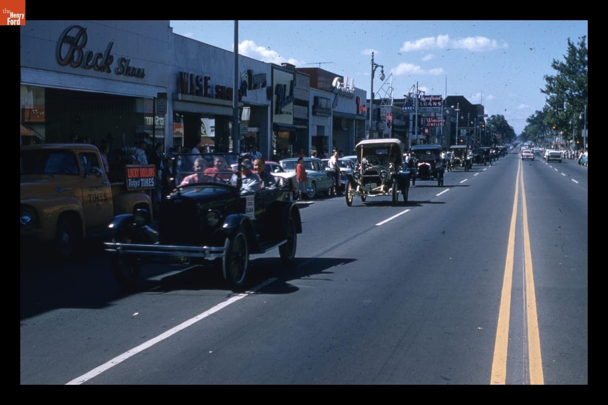 Parade on Michigan Avenue during Old Car Festival in Greenfield Village, September 1957