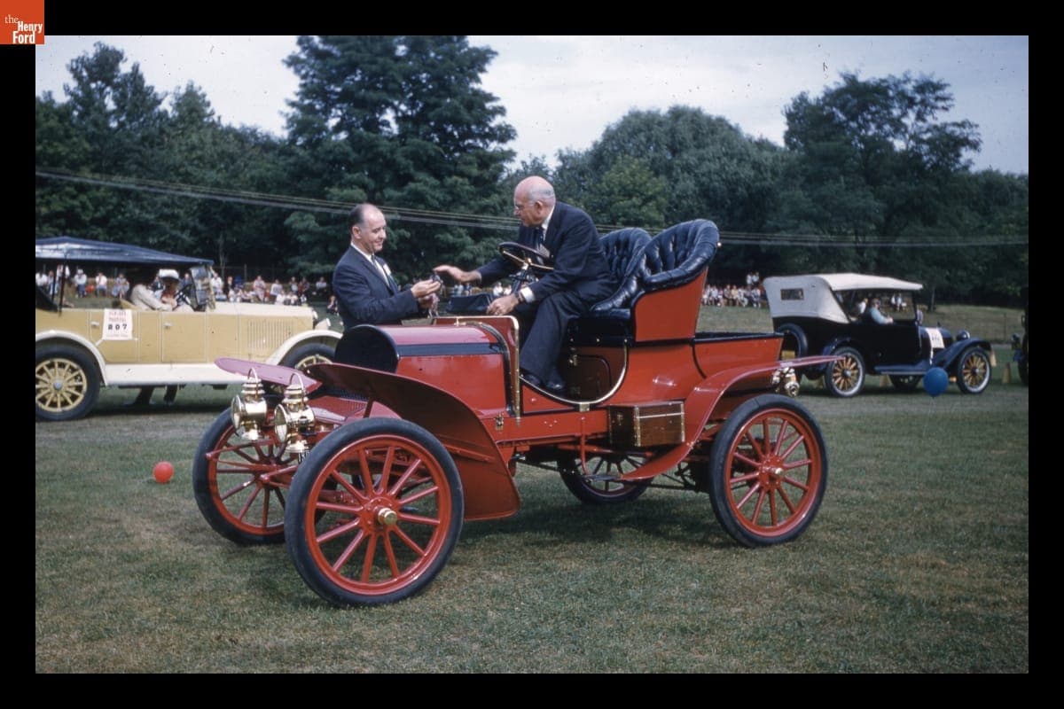 Presentation of 1905 Franklin Runabout to Henry Ford Museum at Old Car Festival in Greenfield Village, September 1960