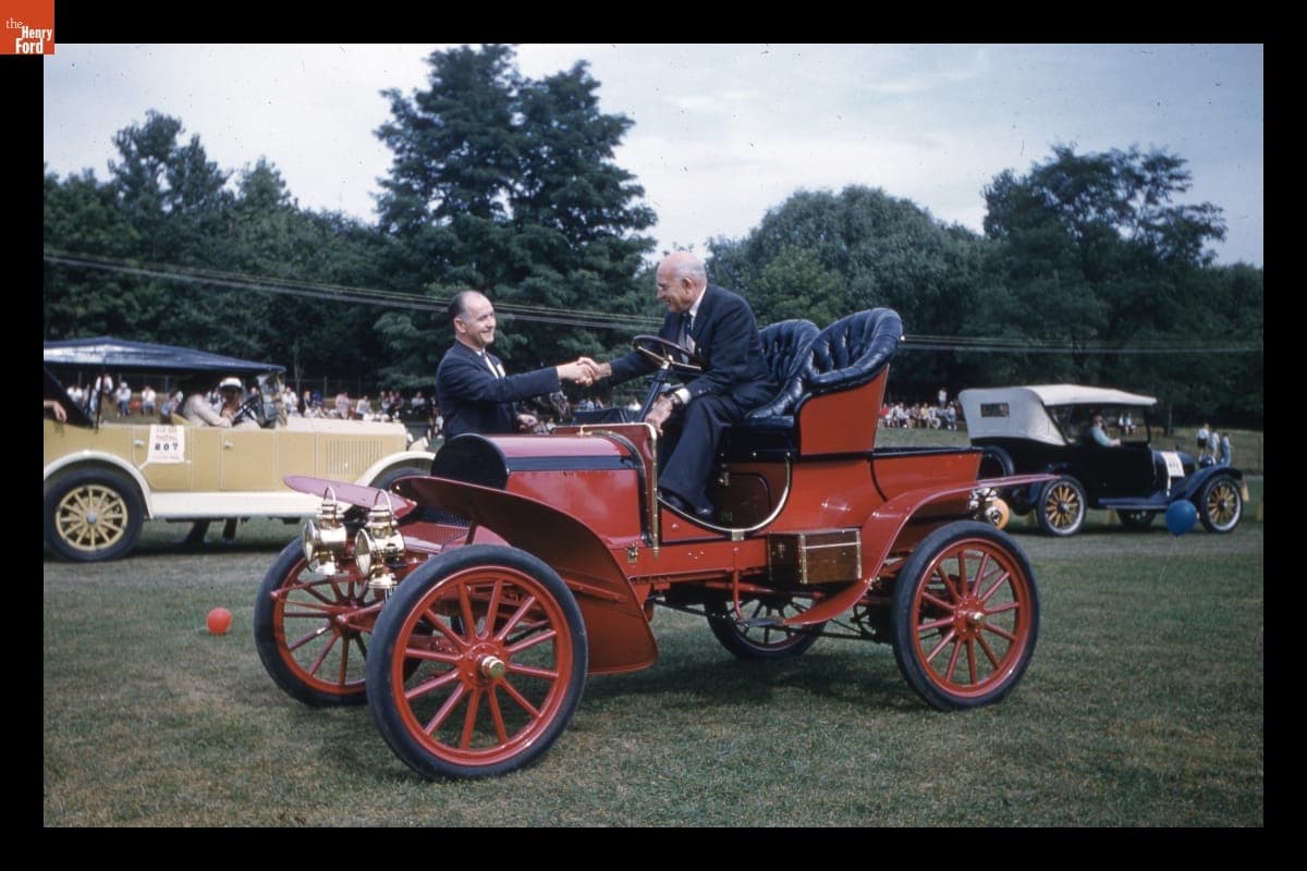 Presentation of 1905 Franklin Runabout to Henry Ford Museum at Old Car Festival in Greenfield Village, September 1960