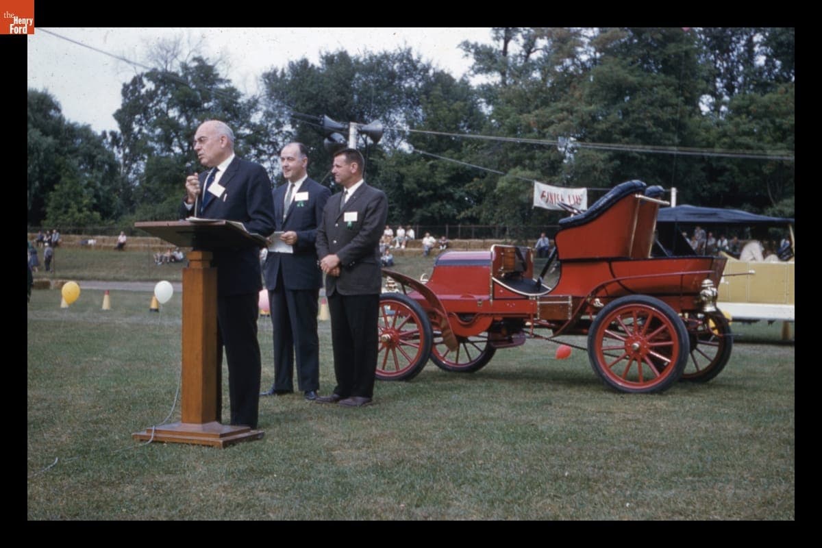 Presentation of 1905 Franklin Runabout to Henry Ford Museum at Old Car Festival in Greenfield Village, September 1960