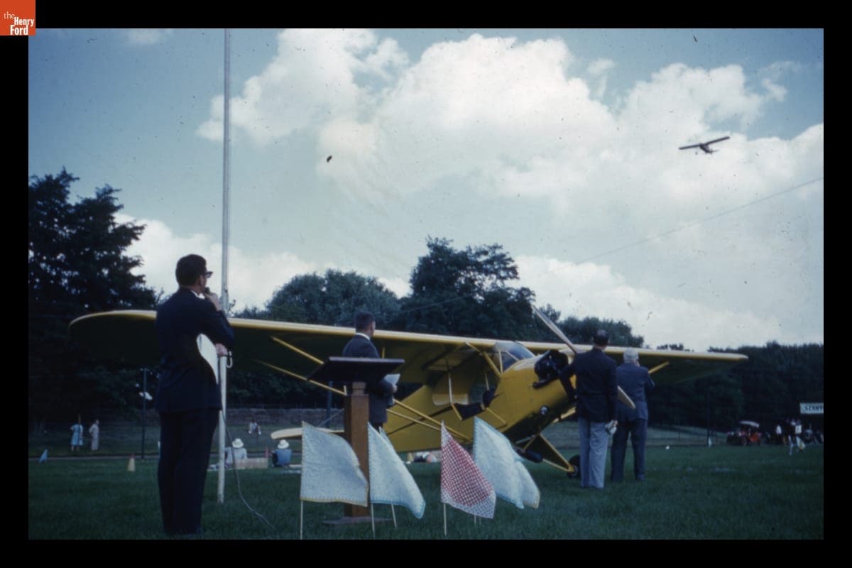Presentation of 1946 Piper Cub J-3 Airplane at Old Car Festival in Greenfield Village, September 1961