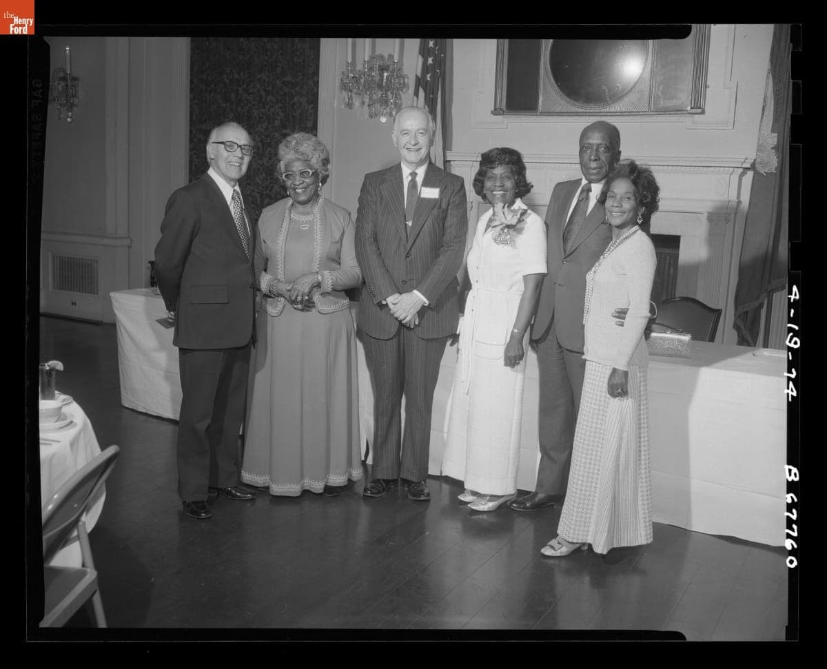 Frank Caddy, Rosa Tyus, Donald Shelley, Pauline Taylor, Julius Taylor, and Barbara Taylor at 1974 Employee Recognition Dinner