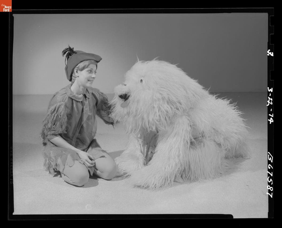 Irene Schweyer as Peter and Lori Mills as Nana the Dog in "Peter Pan," Greenfield Village Players, 1974