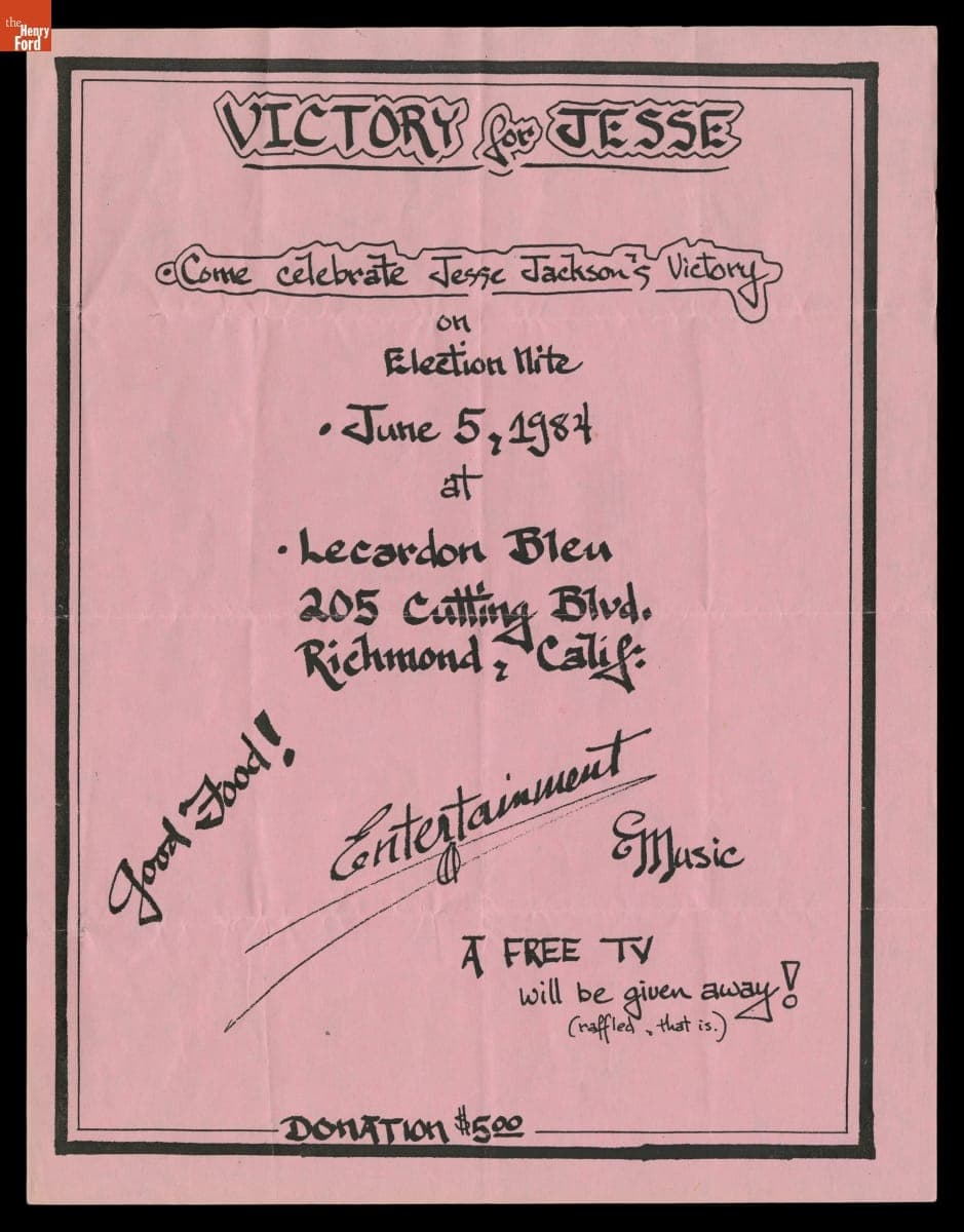 "Victory for Jesse: Come Celebrate Jesse Jackson's Victory on Election Nite," June 5, 1984