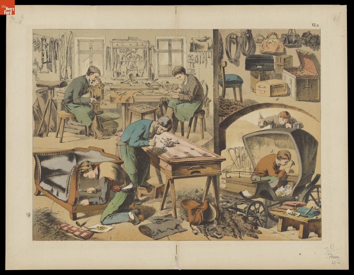 Chromolithograph Showing the Interior of an Upholsterer's Shop, circa 1870