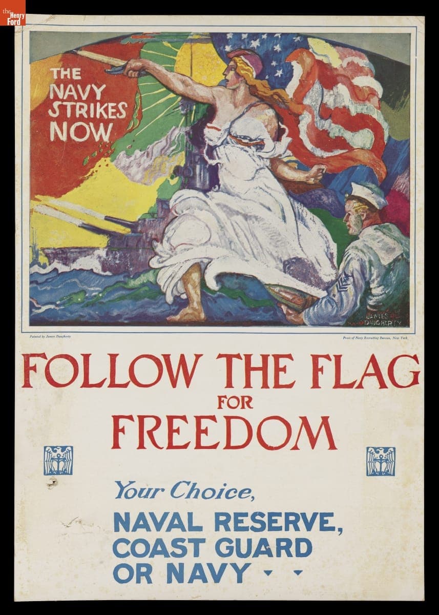 World War I Poster, "The Navy Strikes Now, Follow the Flag for Freedom," 1917-1918