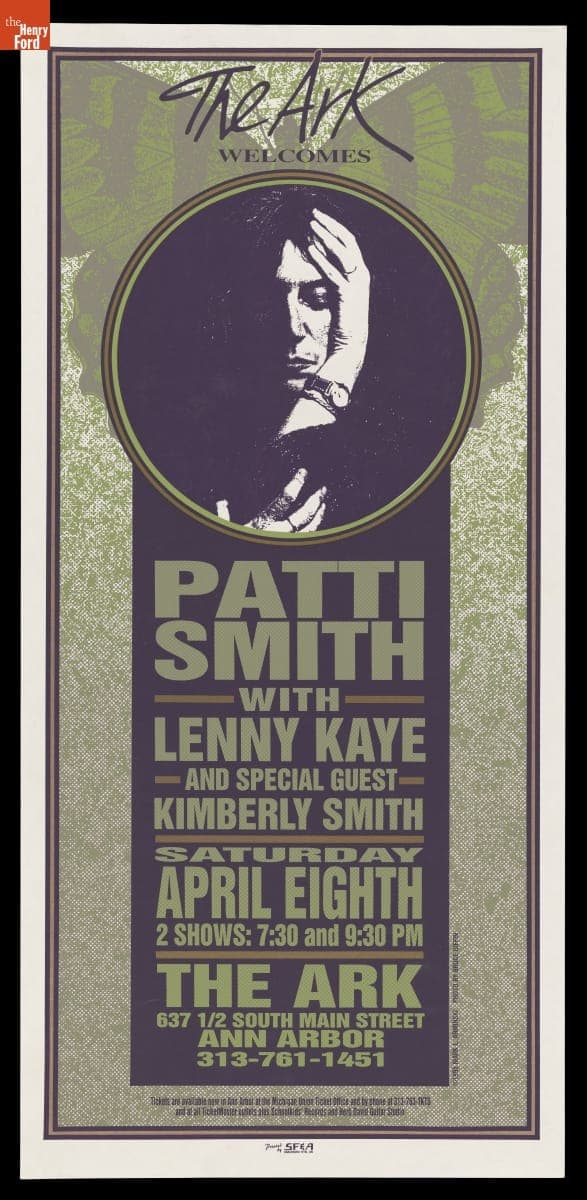 Advertising Poster, "The Ark Welcomes Patti Smith," April 4, 1995